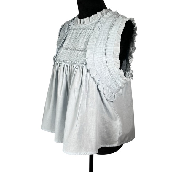 Calypso St Barth Blue Sleeveless Top Ruffle Pleats Babydoll Milkmaid Boho Medium - Picture 3 of 8